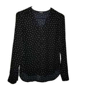Express Black White Dot V-neck Blouse XS Mint Condition